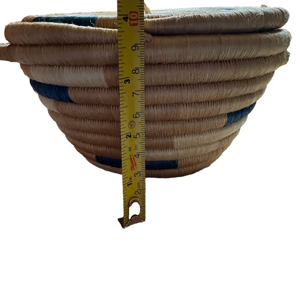 Handwoven Rwandan Lidded Basket Blue & Natural Fair Trade Storage Basket